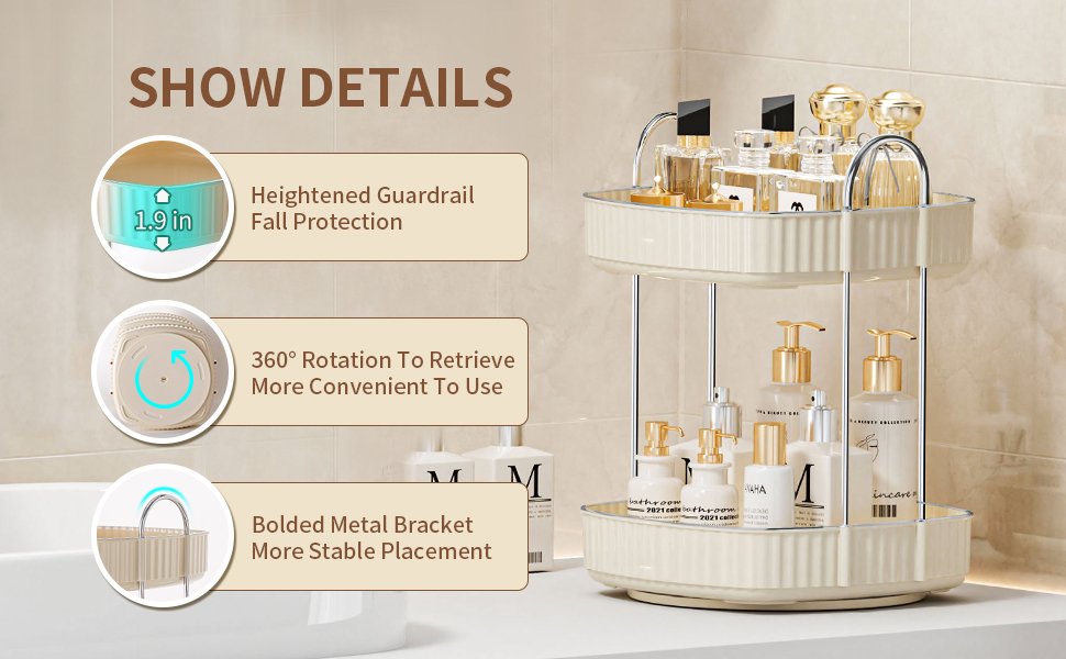 show details -360 Rotating Makeup Organizer for Vanity 