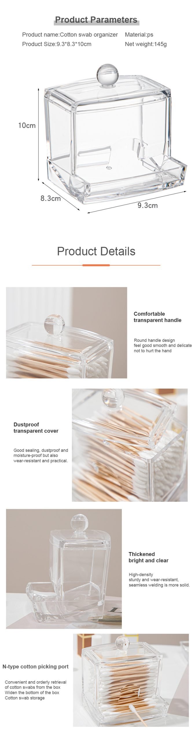 cotton swab pad holder for makeup-countertop organizer parameters