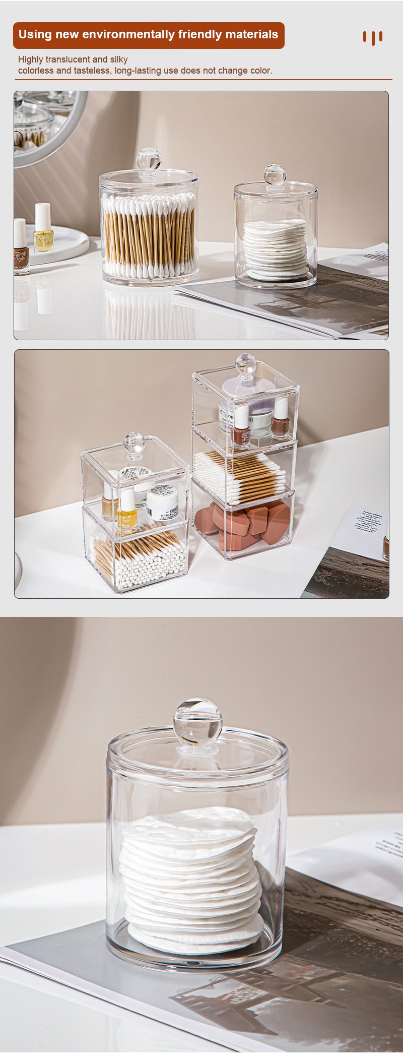 cotton swab pad holder for makeup-countertop organizer