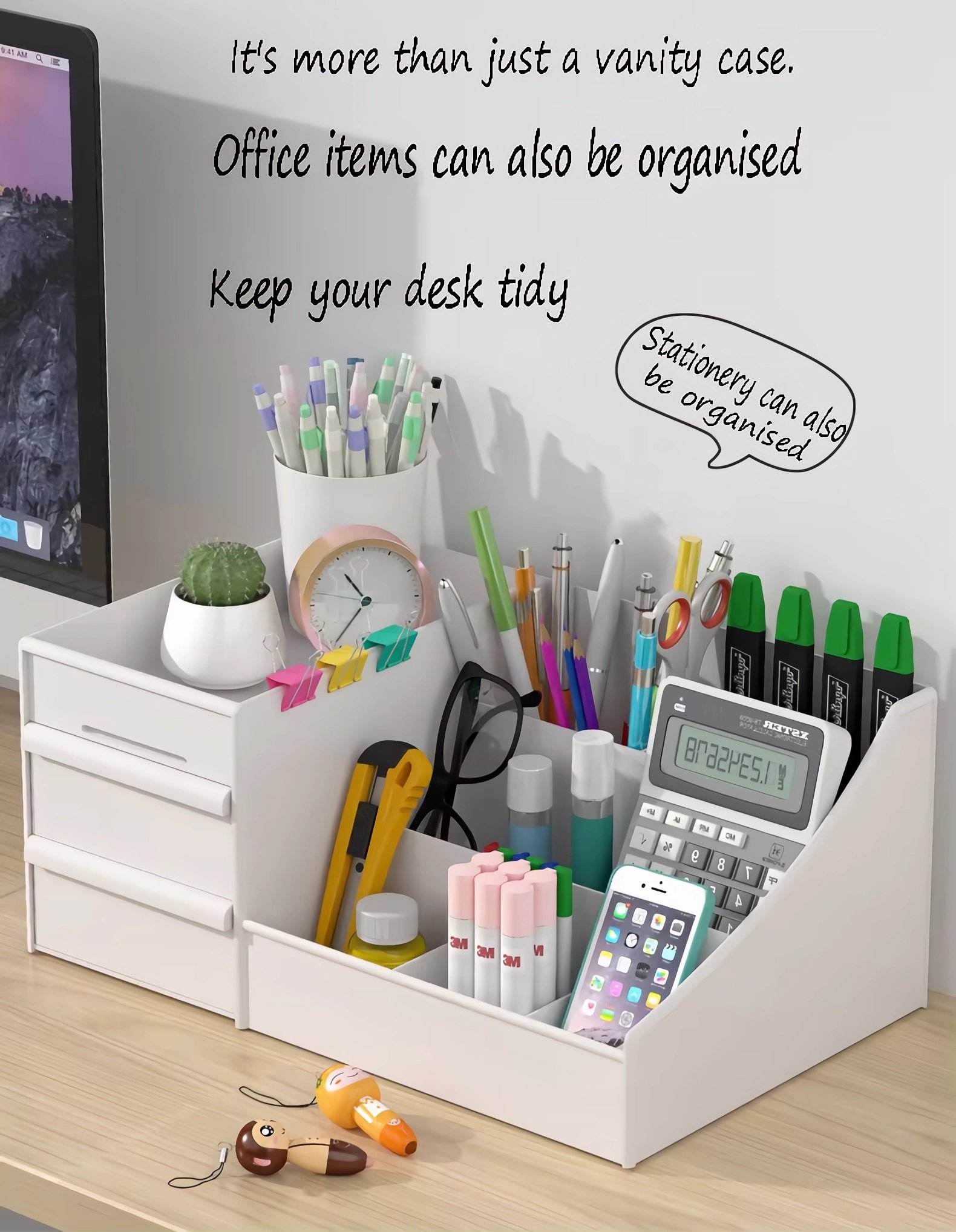 keep your desk tidy-Cosmetic with Drawer Multi-Functional Storage