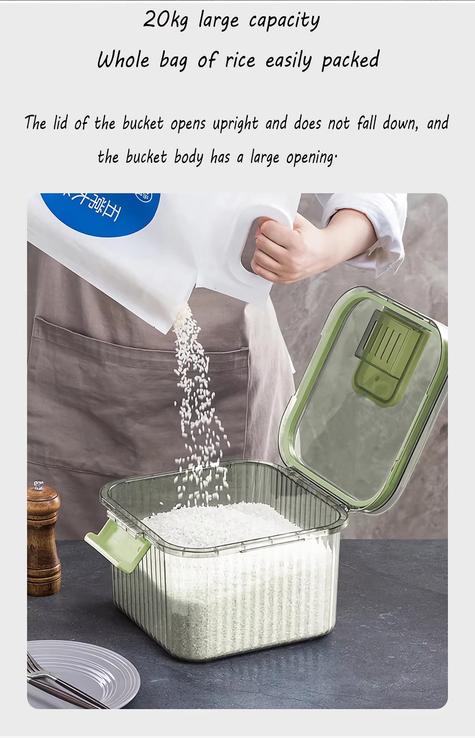 20kg large capacity whole bag of rice easily packed-moisture-proof sealed rice bucket