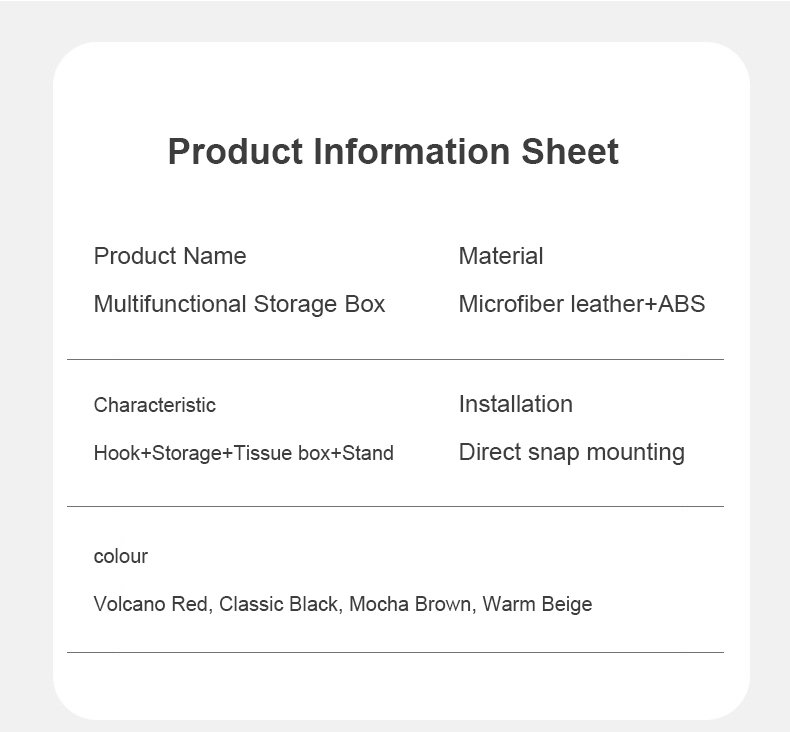 product information-Car Seat Back Storage Box